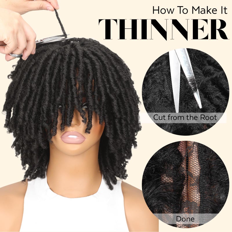 HANNE Dreadlock Wig Short Twist Wigs for Black Women and Men Afro Curly Synthetic Wig (Black) - Image 4